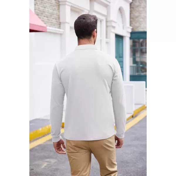 COOFANDY Men's Long Sleeve Polo Shirt Striped Collar Casual Slim Fit Cotton Polo T Shirts