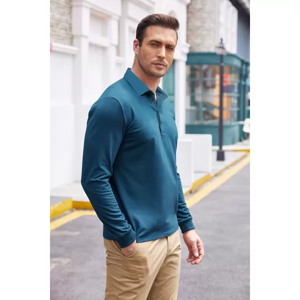 COOFANDY Men's Long Sleeve Polo Shirt Striped Collar Casual Slim Fit Cotton Polo T Shirts