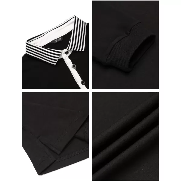 COOFANDY Men's Long Sleeve Polo Shirt Striped Collar Casual Slim Fit Cotton Polo T Shirts