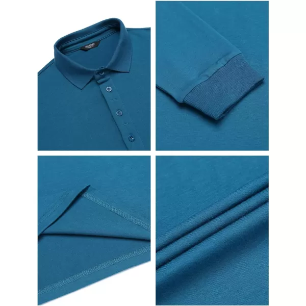 COOFANDY Men's Long Sleeve Polo Shirt Striped Collar Casual Slim Fit Cotton Polo T Shirts