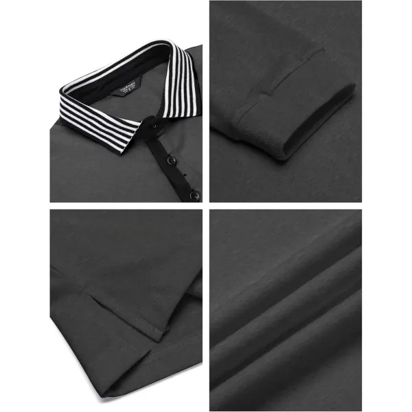 COOFANDY Men's Long Sleeve Polo Shirt Striped Collar Casual Slim Fit Cotton Polo T Shirts