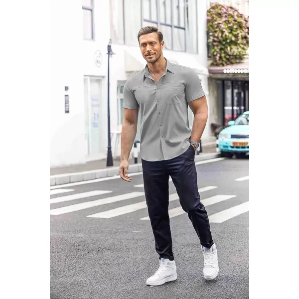 COOFANDY Men's Muscle Fit Dress Shirts Short Sleeve Cotton Casual Button Down Shirt with Pocket