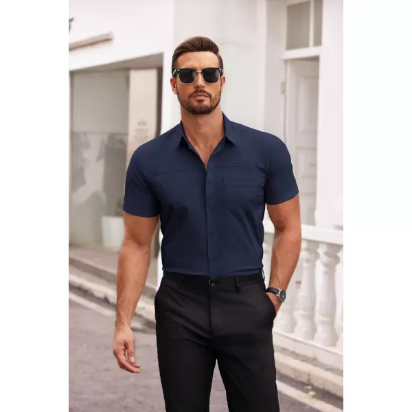 COOFANDY Men's Muscle Fit Dress Shirts Short Sleeve Cotton Casual Button Down Shirt with Pocket