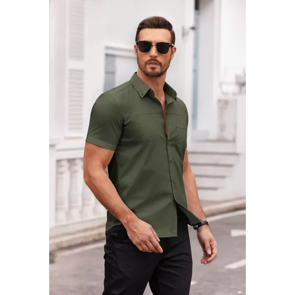 COOFANDY Men's Muscle Fit Dress Shirts Short Sleeve Cotton Casual Button Down Shirt with Pocket