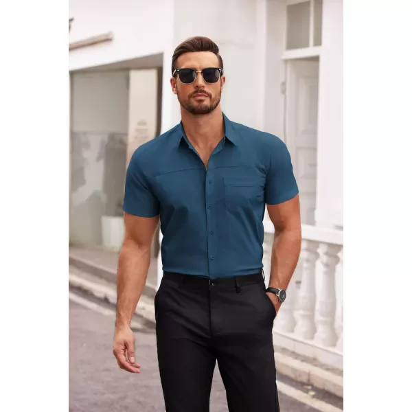 COOFANDY Men's Muscle Fit Dress Shirts Short Sleeve Cotton Casual Button Down Shirt with Pocket