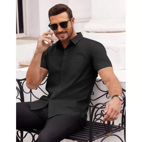COOFANDY Men's Muscle Fit Dress Shirts Short Sleeve Cotton Casual Button Down Shirt with Pocket