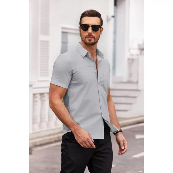 COOFANDY Men's Muscle Fit Dress Shirts Short Sleeve Cotton Casual Button Down Shirt with Pocket