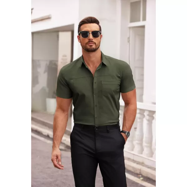 COOFANDY Men's Muscle Fit Dress Shirts Short Sleeve Cotton Casual Button Down Shirt with Pocket