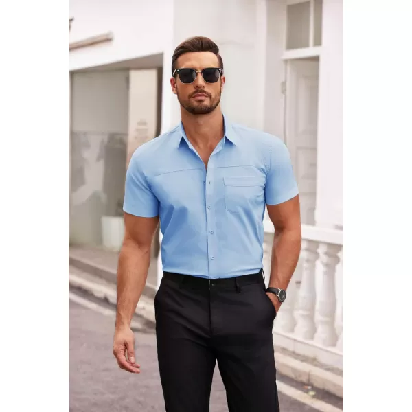 COOFANDY Men's Muscle Fit Dress Shirts Short Sleeve Cotton Casual Button Down Shirt with Pocket
