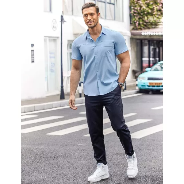COOFANDY Men's Muscle Fit Dress Shirts Short Sleeve Cotton Casual Button Down Shirt with Pocket