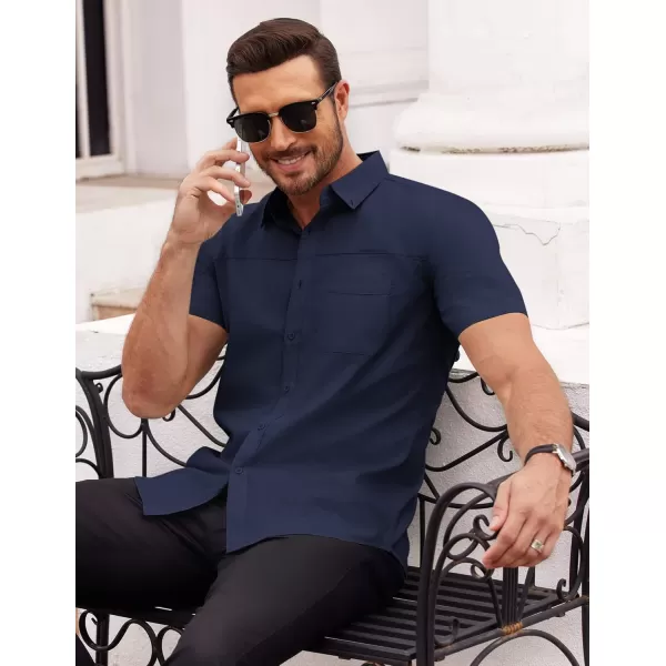COOFANDY Men's Muscle Fit Dress Shirts Short Sleeve Cotton Casual Button Down Shirt with Pocket