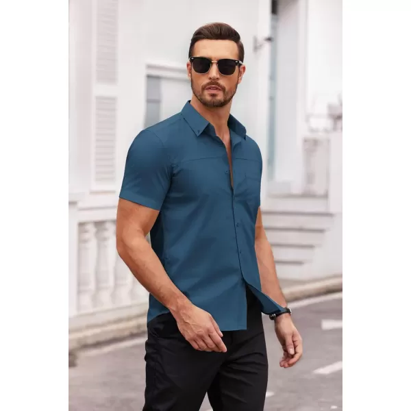 COOFANDY Men's Muscle Fit Dress Shirts Short Sleeve Cotton Casual Button Down Shirt with Pocket