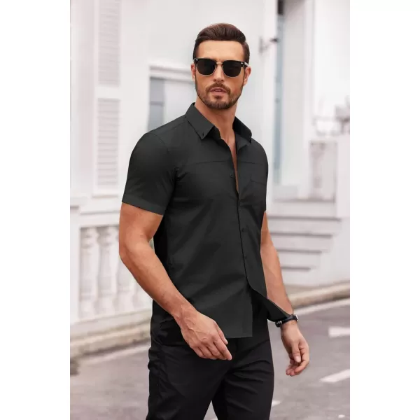 COOFANDY Men's Muscle Fit Dress Shirts Short Sleeve Cotton Casual Button Down Shirt with Pocket