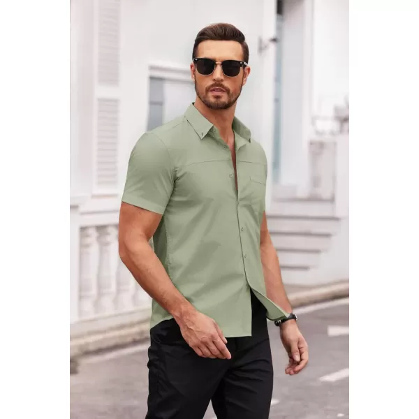 COOFANDY Men's Muscle Fit Dress Shirts Short Sleeve Cotton Casual Button Down Shirt with Pocket