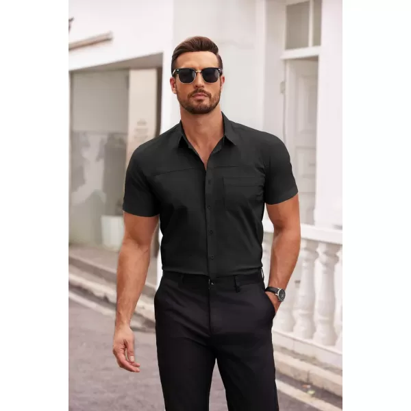 COOFANDY Men's Muscle Fit Dress Shirts Short Sleeve Cotton Casual Button Down Shirt with Pocket