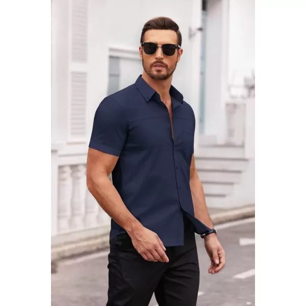 COOFANDY Men's Muscle Fit Dress Shirts Short Sleeve Cotton Casual Button Down Shirt with Pocket