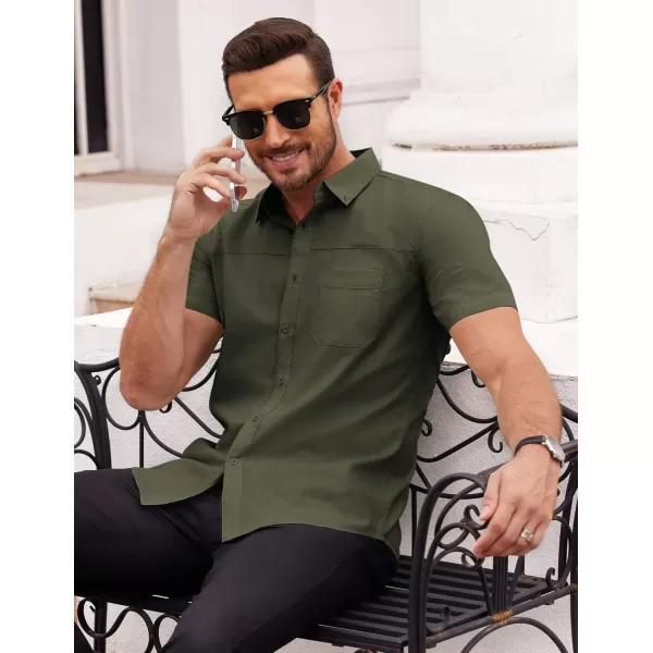 COOFANDY Men's Muscle Fit Dress Shirts Short Sleeve Cotton Casual Button Down Shirt with Pocket