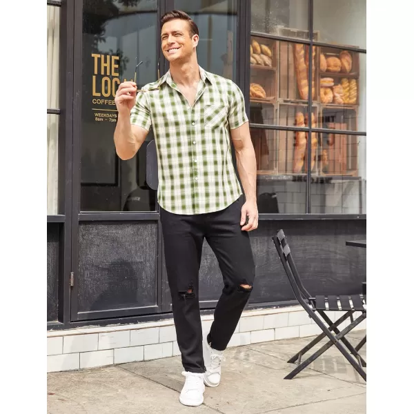 COOFANDY Men's Short Sleeve Button Down Shirt Plaid Shirt Regular Fit Button Up Shirts