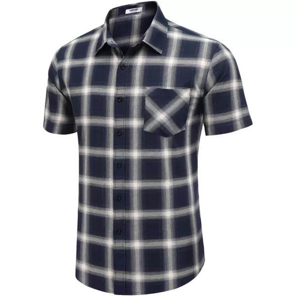 COOFANDY Men's Short Sleeve Button Down Shirt Plaid Shirt Regular Fit Button Up Shirts