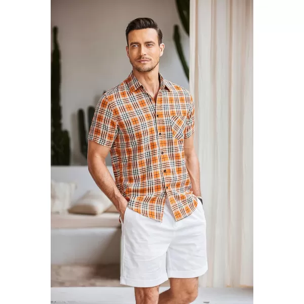 COOFANDY Men's Short Sleeve Button Down Shirt Plaid Shirt Regular Fit Button Up Shirts