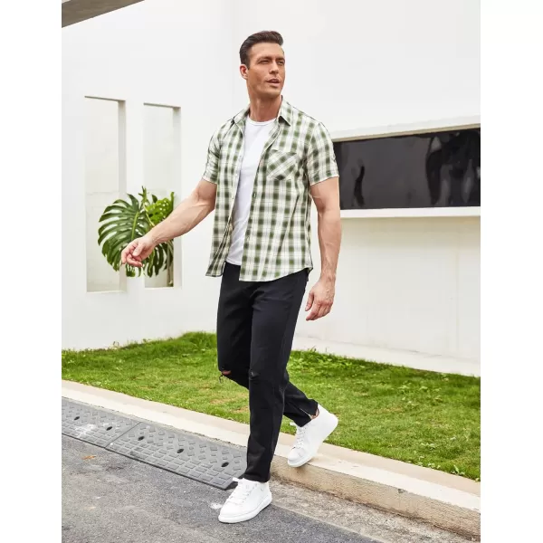 COOFANDY Men's Short Sleeve Button Down Shirt Plaid Shirt Regular Fit Button Up Shirts