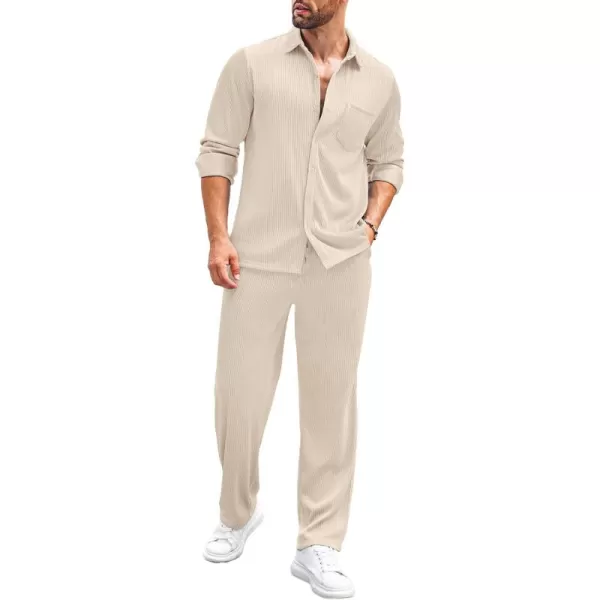 COOFANDY Men's 2 Piece Outfits Casual Long Sleeve Button Down Shirt and Pants Sets Loungewear Streetwear Walking Suits
