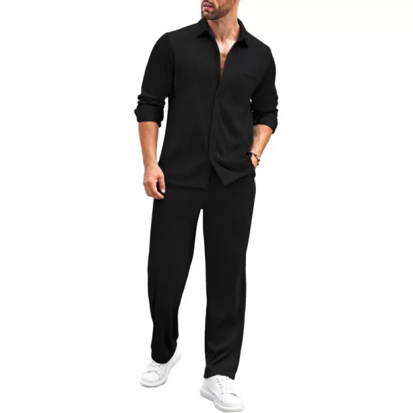 COOFANDY Men's 2 Piece Outfits Casual Long Sleeve Button Down Shirt and Pants Sets Loungewear Streetwear Walking Suits