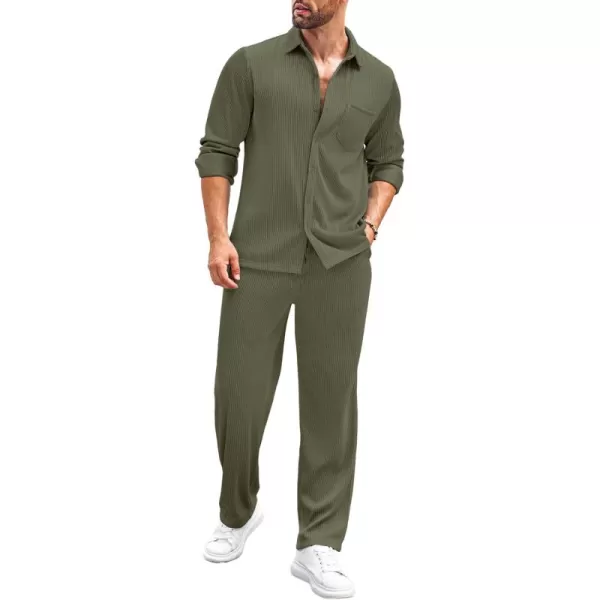 COOFANDY Men's 2 Piece Outfits Casual Long Sleeve Button Down Shirt and Pants Sets Loungewear Streetwear Walking Suits