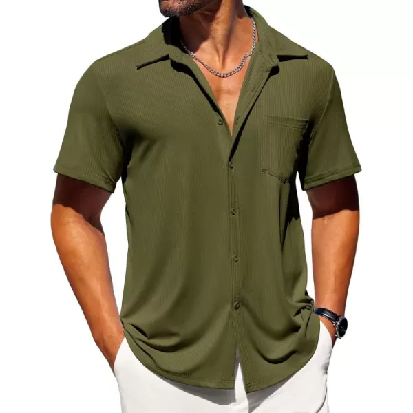 COOFANDY Mens Button Down Shirts Short Sleeve Casual Summer Beach Shirts Textured Shirt