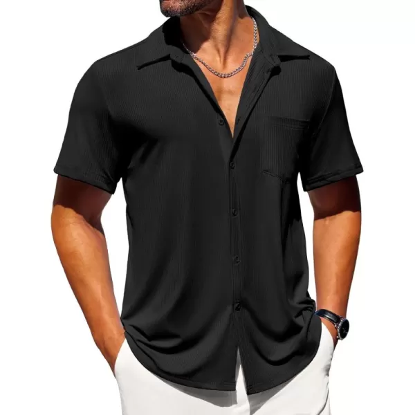 COOFANDY Mens Button Down Shirts Short Sleeve Casual Summer Beach Shirts Textured Shirt