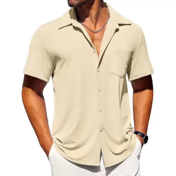 COOFANDY Mens Button Down Shirts Short Sleeve Casual Summer Beach Shirts Textured Shirt