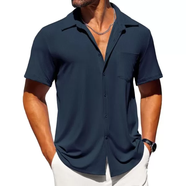 COOFANDY Mens Button Down Shirts Short Sleeve Casual Summer Beach Shirts Textured Shirt