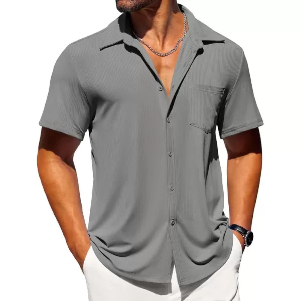 COOFANDY Mens Button Down Shirts Short Sleeve Casual Summer Beach Shirts Textured Shirt