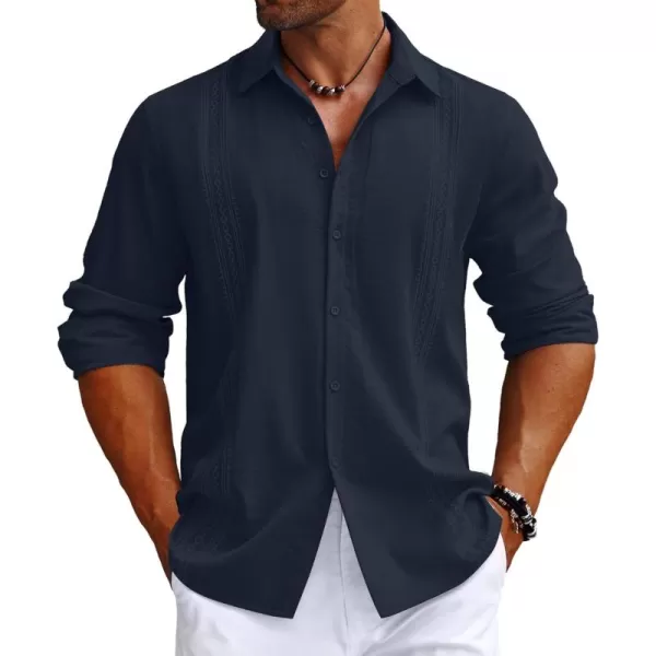 COOFANDY Men's Cuban Guayabera Shirt Long Sleeve Casual Button Down Shirts Beach Linen Shirt