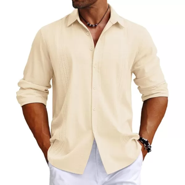 COOFANDY Men's Cuban Guayabera Shirt Long Sleeve Casual Button Down Shirts Beach Linen Shirt