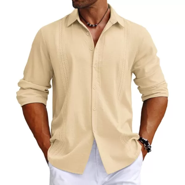 COOFANDY Men's Cuban Guayabera Shirt Long Sleeve Casual Button Down Shirts Beach Linen Shirt