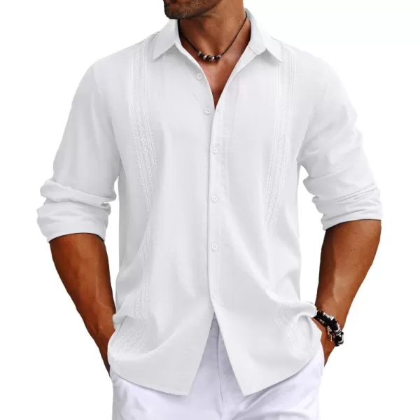 COOFANDY Men's Cuban Guayabera Shirt Long Sleeve Casual Button Down Shirts Beach Linen Shirt
