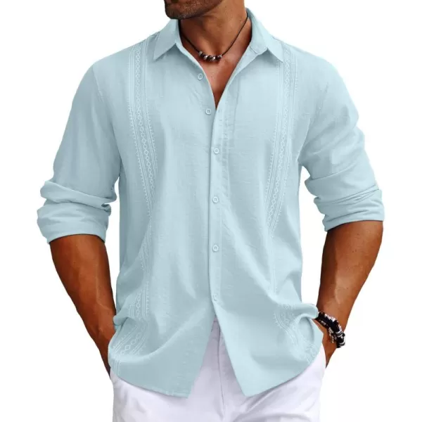 COOFANDY Men's Cuban Guayabera Shirt Long Sleeve Casual Button Down Shirts Beach Linen Shirt