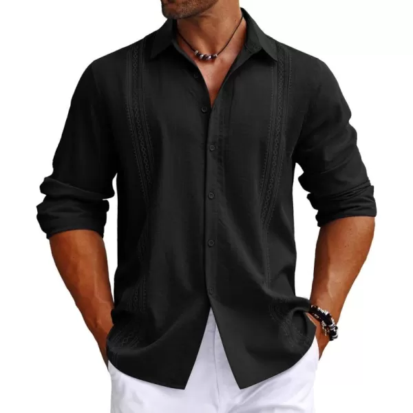 COOFANDY Men's Cuban Guayabera Shirt Long Sleeve Casual Button Down Shirts Beach Linen Shirt