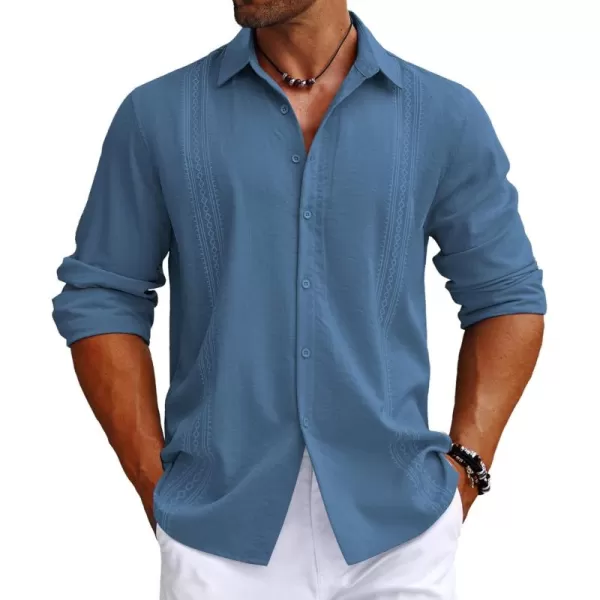 COOFANDY Men's Cuban Guayabera Shirt Long Sleeve Casual Button Down Shirts Beach Linen Shirt