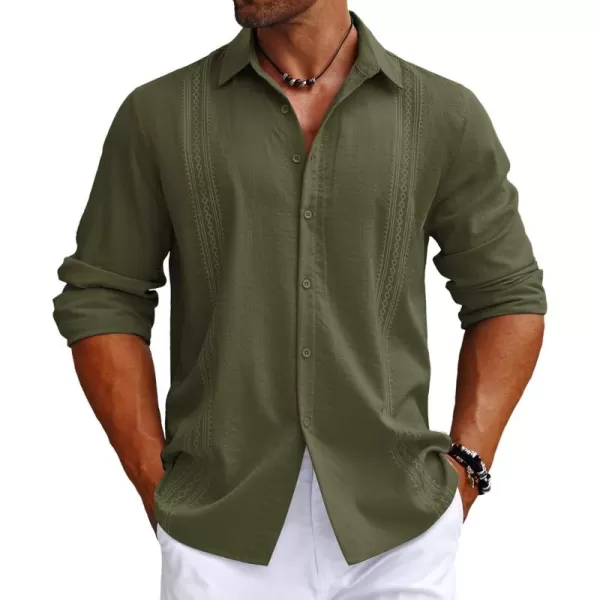 COOFANDY Men's Cuban Guayabera Shirt Long Sleeve Casual Button Down Shirts Beach Linen Shirt