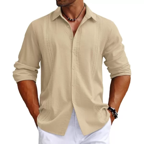 COOFANDY Men's Cuban Guayabera Shirt Long Sleeve Casual Button Down Shirts Beach Linen Shirt