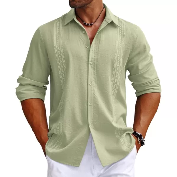 COOFANDY Men's Cuban Guayabera Shirt Long Sleeve Casual Button Down Shirts Beach Linen Shirt