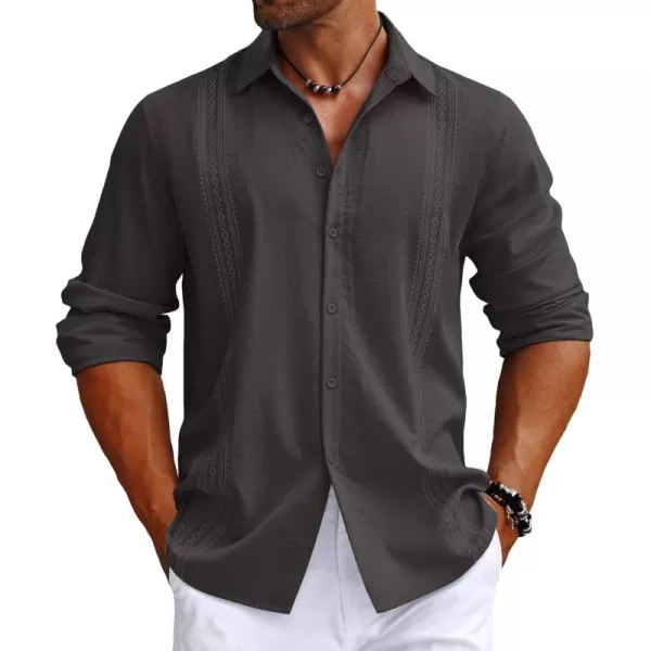 COOFANDY Men's Cuban Guayabera Shirt Long Sleeve Casual Button Down Shirts Beach Linen Shirt
