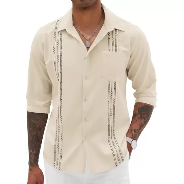 COOFANDY Men's Cuban Guayabera Shirts Casual Button Down Long Sleeve Summer Beach Shirt