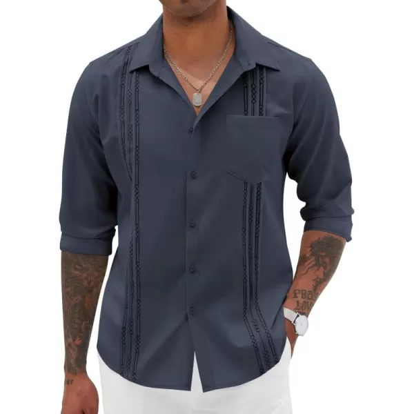 COOFANDY Men's Cuban Guayabera Shirts Casual Button Down Long Sleeve Summer Beach Shirt