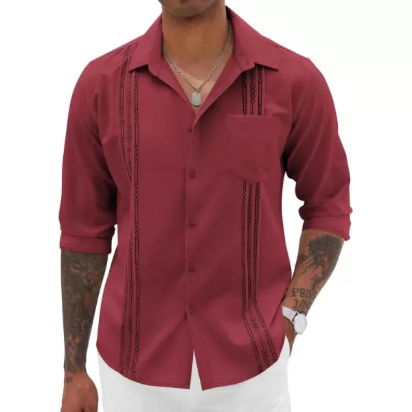 COOFANDY Men's Cuban Guayabera Shirts Casual Button Down Long Sleeve Summer Beach Shirt