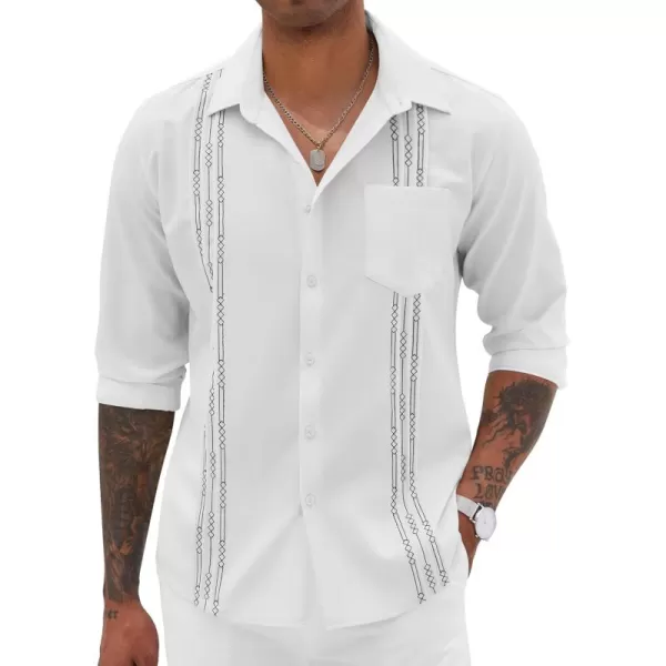 COOFANDY Men's Cuban Guayabera Shirts Casual Button Down Long Sleeve Summer Beach Shirt