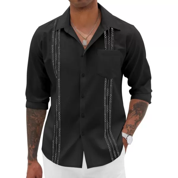 COOFANDY Men's Cuban Guayabera Shirts Casual Button Down Long Sleeve Summer Beach Shirt
