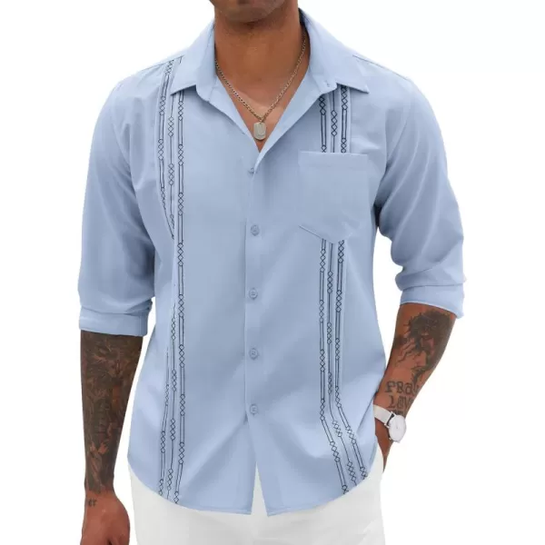 COOFANDY Men's Cuban Guayabera Shirts Casual Button Down Long Sleeve Summer Beach Shirt